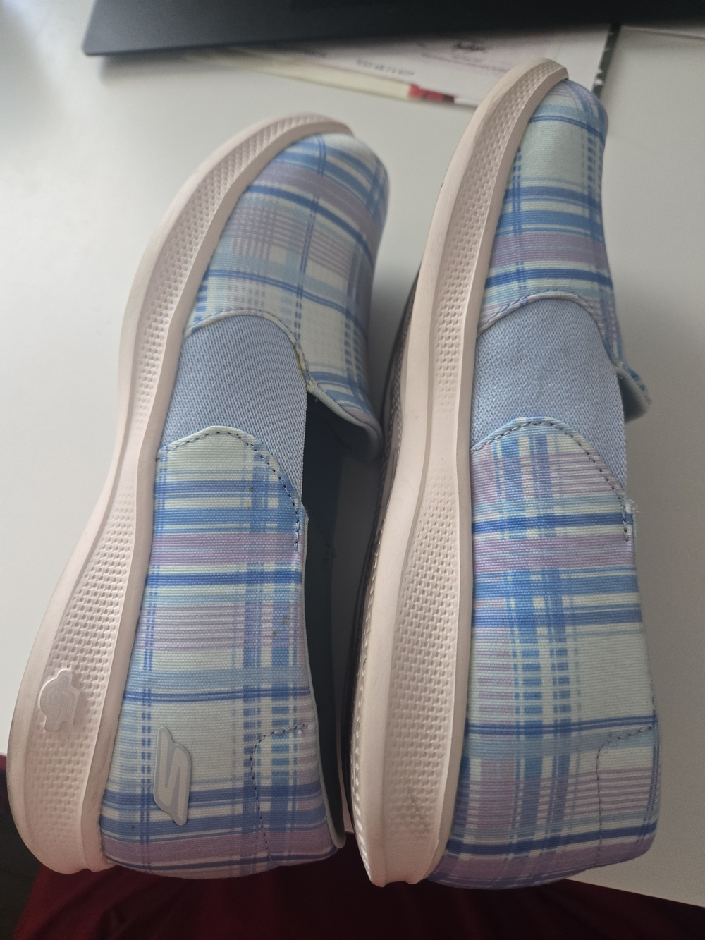 Skechers Slip-On Plaid Sneakers - Light Blue & Lavender - Picture 2 of 8